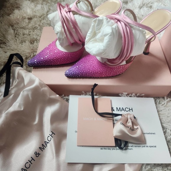 NIB Mach & Mach Crystalized Satin High Heel Pumps in Galactic Pink Size 37 - Picture 4 of 7